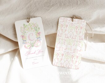 Tea For Two Second Birthday Thank You Tags, Afternoon Tea Party Favours (Editable Digital Download)