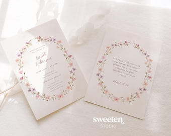 Wildflower Baptism Invitation Template | Printable Floral Baptism Invite | Editable Girl Baptism Invitation | Pink Christening Invite
