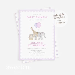 Pink Calling All Party Animals Geburtstagseinladung | SOFORTIGER DOWNLOAD | Kinder Geburtstagseinladung | Aquarell-Einladung