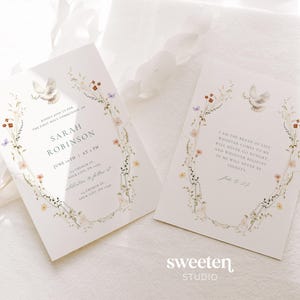 Erste Kommunion Einladung | SOFORTIGER DOWNLOAD | Elegante Blumen Taube Aquarell Vorlage | Erste heilige Kommunion einladen