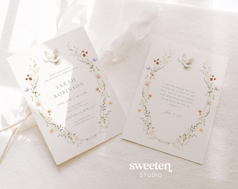 First Communion Invitation Template, Watercolor Dove Invite, Canva Editable Printable  (INSTANT DOWNLOAD)