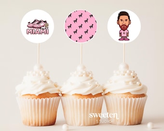 Messi Miami Inspired Soccer Birthday Party Cupcake Toppers (Instant Download Printable)