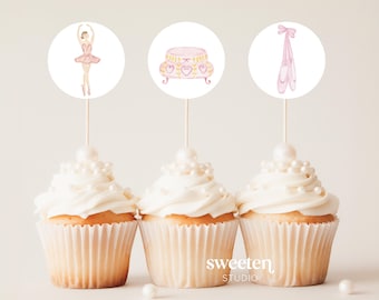 Editable Ballerina Birthday Party Cupcake Toppers | Tutu Cute | Ballerina |  Pink Watercolour Ballet Birthday Printable | Custom Cupcakes