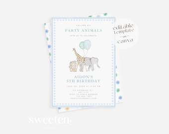 Printable Calling All Party Animals Birthday Invitation Template | Party Animals Birthday Invite | Printable Kids Birthday Party Invitation