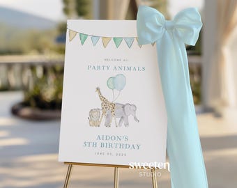 Printable Calling All Party Animals Welcome Sign Editable Template | Blue Party Animals Birthday Decor | Instant Download Kids Party Decor