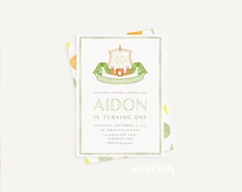 Very Hungry Caterpillar Storybook Birthday Invitation with Monogram Crest (Editable Digital Download)