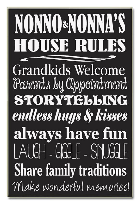 Omas House Rules for Grandchildren with Love Grandparents Handprinted Wood Sign 16 x 25