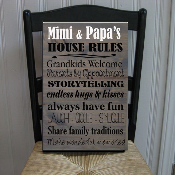 Mimi Papas Gray House Rules For Grandchildren With Love Grandmother Handpainted Wood Sign 16 X 105 - 