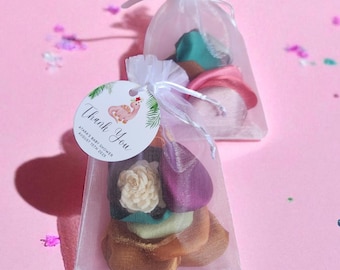 Pink Dinosaur Favor with Rose Petals Sola Flower, Custom Colors & Scent, Baby Shower Gift, Girl Birthday, Dino Party Favor