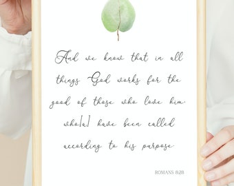 Christian wall art, Romans 8 28 minimal scripture, printable DIGITAL DOWNLOAD, bible verse print sign, motivational quote encouragement gift