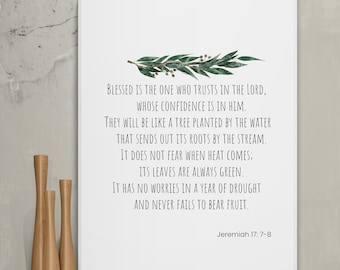 Christian wall art, Jeremiah 17: 7-8 Print, blessed Digital download, Bible Verse Printable, Scripture Art, INSTANT DOWNLOAD, Eucalyptus