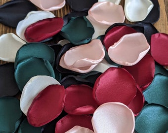 Black emerald burgundy rose petals for dark moody wedding decor, flowers for petal patrol or flower girl baskets, ceremony or reception toss