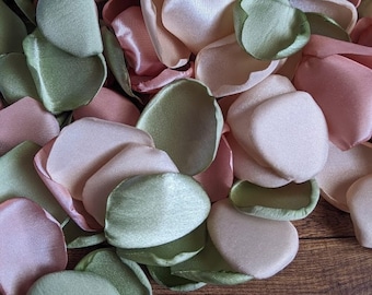 Wedding decor, sage rose gold and champagne rose petals for flower girl baskets, simple centerpieces for bridal shower, aisle runner toss