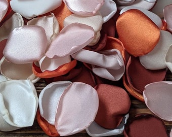 Custom rust blush pink and burnt orange custom rose petals for aisle runner wedding decor and flower girl baskets, fall ceremony accessories