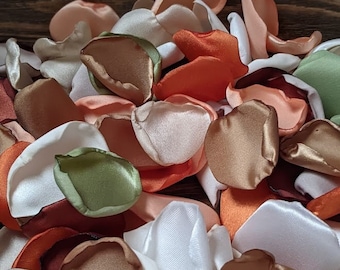 Wedding decor, Nude rust sage burnt orange and peach rose petals for table decor, fall flower girl accessories, ceremony and reception toss