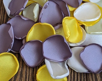 Dusty lavender and yellow custom or personalized rose petals for aisle runner, flower girl petals for baskets bridal shower and baby shower