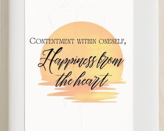 Contentment Within Oneself – Sunset Beach Wall Art Printable, Inspirational Quote Digital Download, Mental Health Office Decor