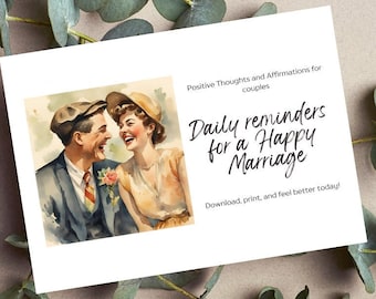 Printable Marriage Affirmation Cards – Positive Quotes for Couples – Digital Download for Relationship Coaching & Journaling
