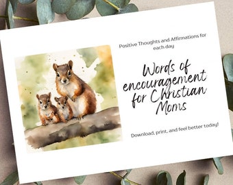 Printable Christian Affirmation Cards for Moms – Woodland-Themed Encouragement Flashcards – Mental Health & Faith-Based Quotes – Digital