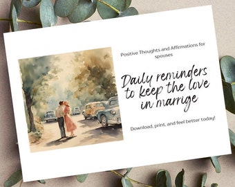 Printable Marriage Affirmation Cards – Positive Quotes & Watercolor Art for Couples – Digital Download Gift