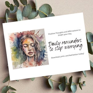 Daily Positive Affirmation Cards – Printable Mental Health & Anxiety Relief Deck – Instant Digital Download