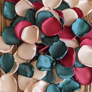 Burgundy, Emerald Champagne Dark Green Rose Petals | Wedding Aisle Decor, Table Confetti, Flower Girl Basket, Elegant Rustic Wedding