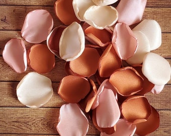 Rose gold terracotta and champagne rose petals for fall wedding decor, rustic bridal shower decorations, flower petals confetti for baskets