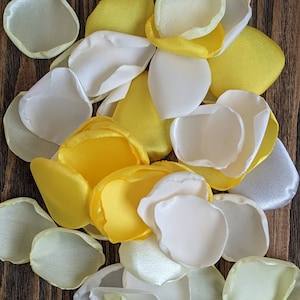 Yellow aisle runner petals for wedding, flower girl confetti for baskets, summer bridesmaid proposal flowers, barn or beach gifts table toss