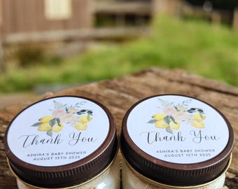 Lemon Soy Candle Favor – Summer Bridal Shower Gift – 4oz Custom Candle – Lemon Wedding Favor – Citrus Party Favor – Personalized Candle