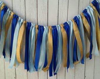 Prince baby shower decorations, prince baby shower backdrop, prince first birthday decor, blue ribbon room garland, ribbon banner garland