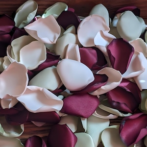 Blush pink sage and burgundy rose petals wedding table decorations or party decor, flower girl petals for baskets, rustic aisle runner decor