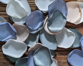 Beach dusty blue and sage flower girl rose petals for baskets and cones, ocean or sea glass wedding table decor and aisle confetti for toss