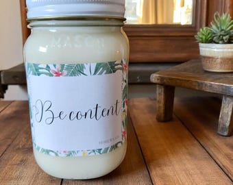 Be Content Candle – Hebrews 13:5 – Christian Soy Candle – Bible Verse Gift – Faith Decor – Inspirational Scripture Candle – 14oz