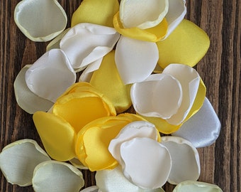 Lemon brunch bridal shower floral confetti, yellow cream ivory rose petals for baby shower table decor, wedding simple centerpiece scatter