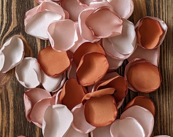 Terracotta tan blush rose gold rose petals for modern wedding decor, party decorations, boho rustic flower girl petals for baskets, confetti