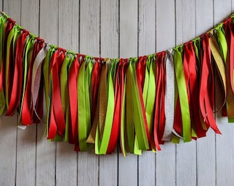 Party decor-apple green and red garland-ribbon garland-apple decorations-ribbon garland backdrop-apple party-apple birthday high chair decor