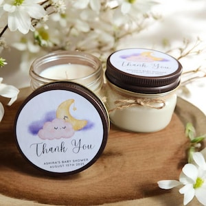 Over the Moon Baby Shower Candle Favors – Dreamy Cloud Girl Shower Decor, 4 oz Soy Candle, Custom Baby Shower Gift, Celestial Theme