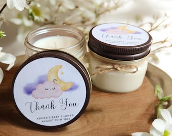Over the Moon Baby Shower Candle Favors – Dreamy Cloud Girl Shower Decor, 4 oz Soy Candle, Custom Baby Shower Gift, Celestial Theme