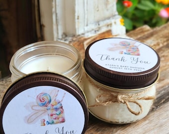 Candy Baby Girl Shower Favors – Custom 4oz Soy Candle – Personalized Party Gift for Guests – Sweet Themed Baby Shower Favor – Girl Sprinkle