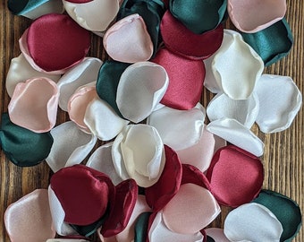 Fall emerald burgundy rose petals bulk for cake decor, receiving memorial table toss flowers, rustic garden bridal or baby shower confetti