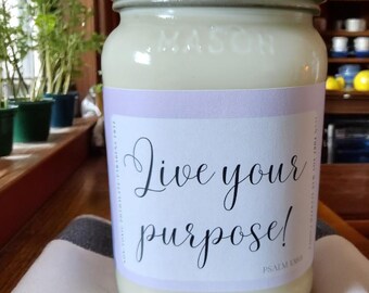 Live Your Purpose Candle – 14oz Soy Wax – Motivational Gift – Affirmation Candle – Inspirational Decor – Mindset & Growth Candle