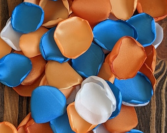 Burnt orange turquoise mustard mix of rose petals for wedding vase fillers, photo props, sweetheart and unity candle table decor scatter