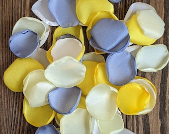 Dusty blue yellow unique wedding rose petals, summer baby or bridal shower confetti, bachelorette party decor, modern stage tossing flowers
