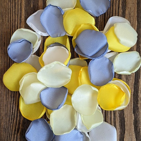 Dusty blue and yellow unique wedding rose petals-summer baby or bridal shower confetti-bachelorette party decor-modern stage tossing flowers