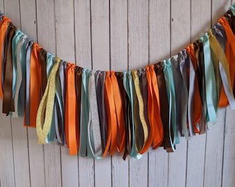 Fox party decorations, ribbon garland, ribbon banner, woodland party, baby shower decor, nursery decoration, photo props, woodland birthday