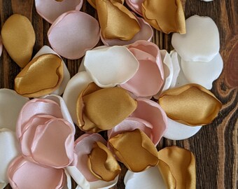Wedding decor, Blush pink gold rose petals, forest air balloon baby girl shower, woodland flower girl petals for baskets and aisle runner