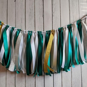 Green and White  garland, ribbon garland, wedding decorations, ribbon garland backdrop, safari baby shower, party decor, wild one birthday