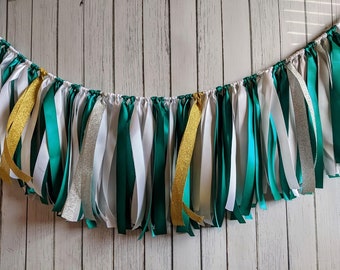 Green and White  garland-ribbon garland-wedding decorations-ribbon garland backdrop-safari baby shower-party decor-wild one birthday banner