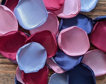 Dusty blue navy burgundy rose petals for bridal shower decor, yacht wedding rustic decorations, fall beach reception table centerpieces toss