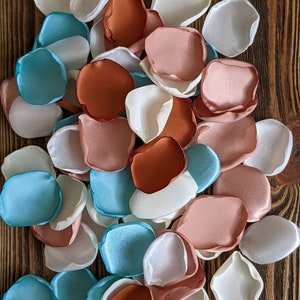 Seafoam or light turquoise rose gold and terracotta mixture of rose petals for wedding and engagement, beach boho bridal shower decoration